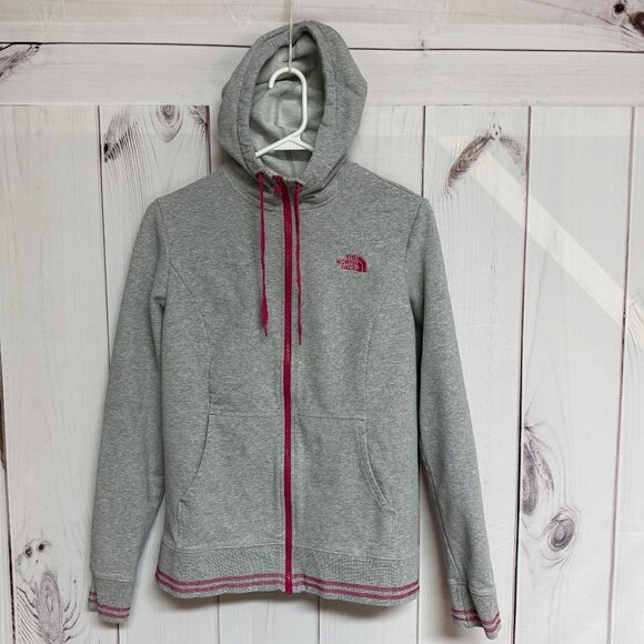 The North Face Full Zip Hoodie Women’s Large Gray Pink Logo EUC - Picture 1 of 10